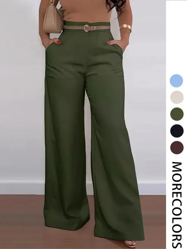 Women's Solid High Waist Wide Leg Pants