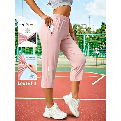 Women’s ice silk breathable high-stretch capri pants