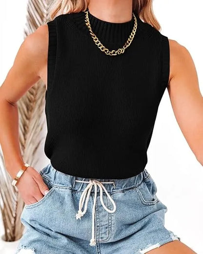 Women Knit Tank Tops Sleeveless Turtleneck Cami Shirts Sweater Vests