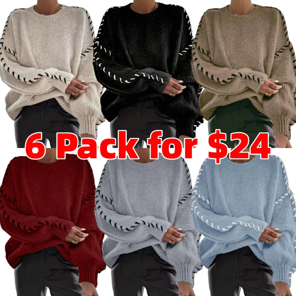 Women's Contrast Binding Drop Shoulder Sweater