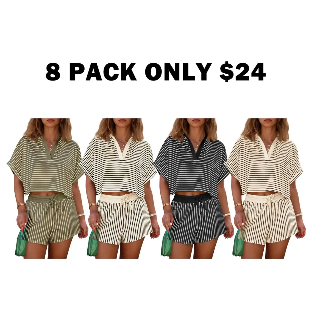 Women's Striped 2 Piece Short Sets