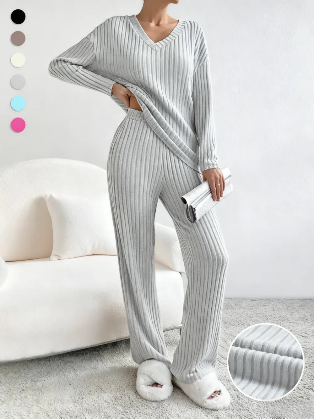 Women's Solid Drop Shoulder Pocket Lounge Set