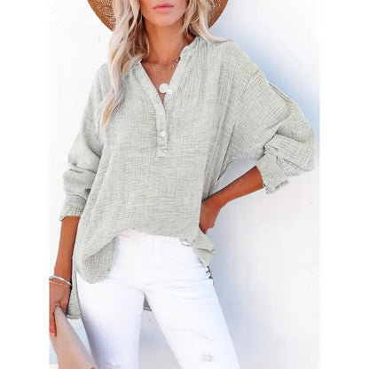 Women's Casual Button V Neck Long Sleeve Shirts