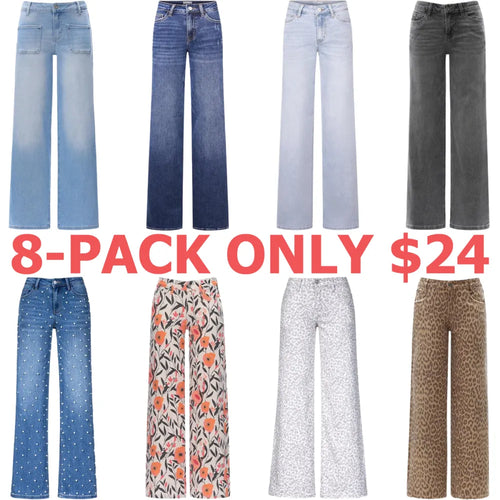 Mid-low Rise Baggy Jeans Stretchy Wide Leg for Women Distressed Pants Womenswear Bottom Lady Basic Minimalist Comfortable Denim Tummy Control Curve Hugging Plus Size Regular Size BBL