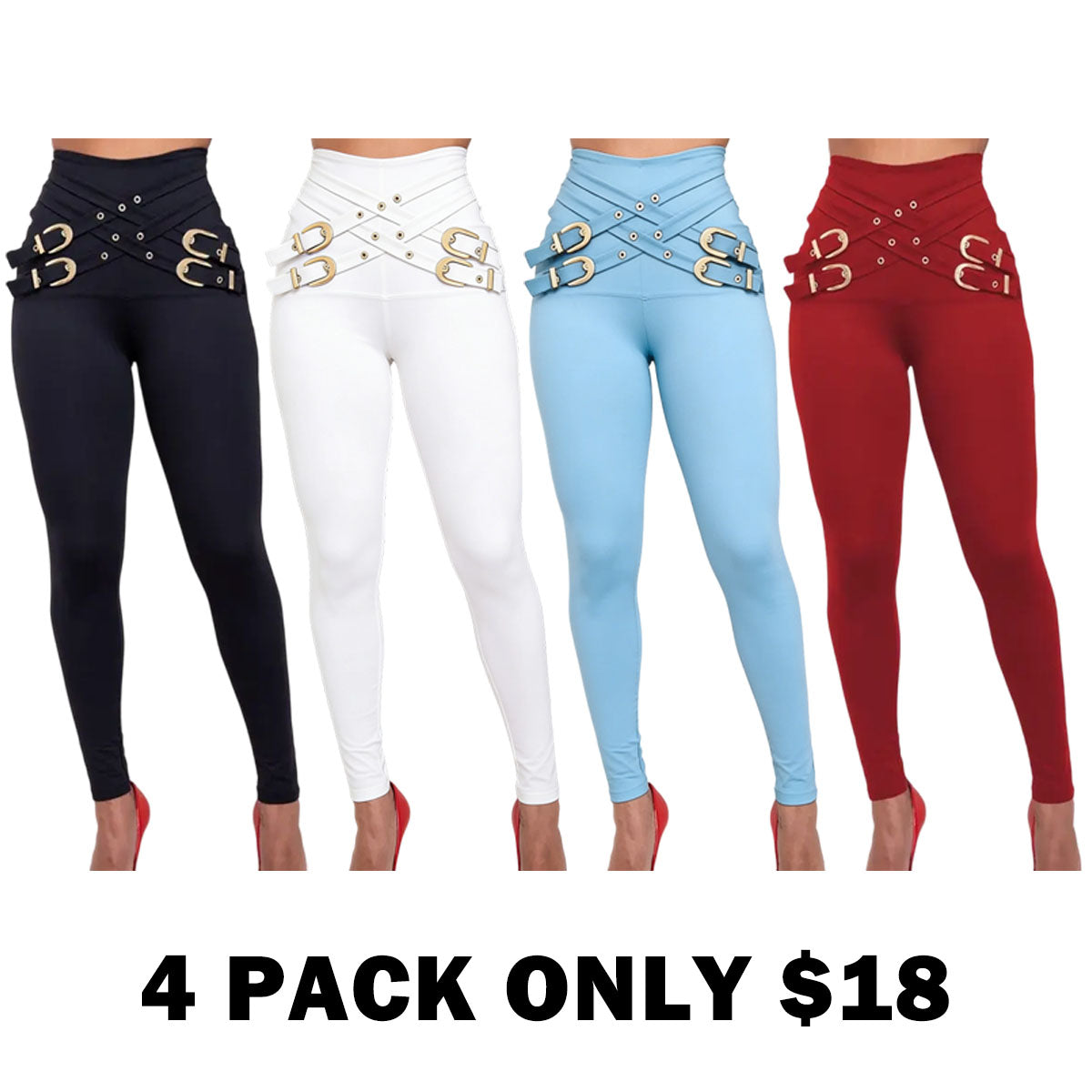 Women's Criss Cross Metal Buckle Decor High Waist Rise Leggings