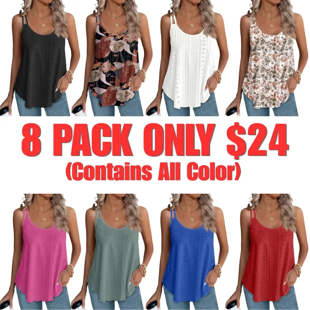 Womens Tank Tops Spaghetti Strap Camisoles Eyelet Embroidery Scoop Neck Tops