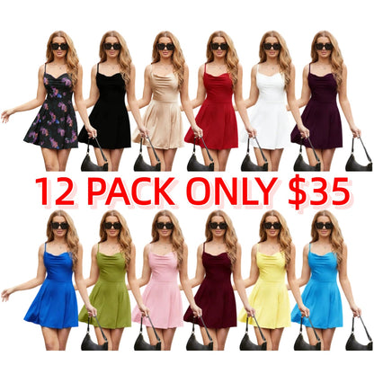 Women's Sleeveless Style Sexy Satin Square Neck Tummy Control with Inbuilt Bra Casual