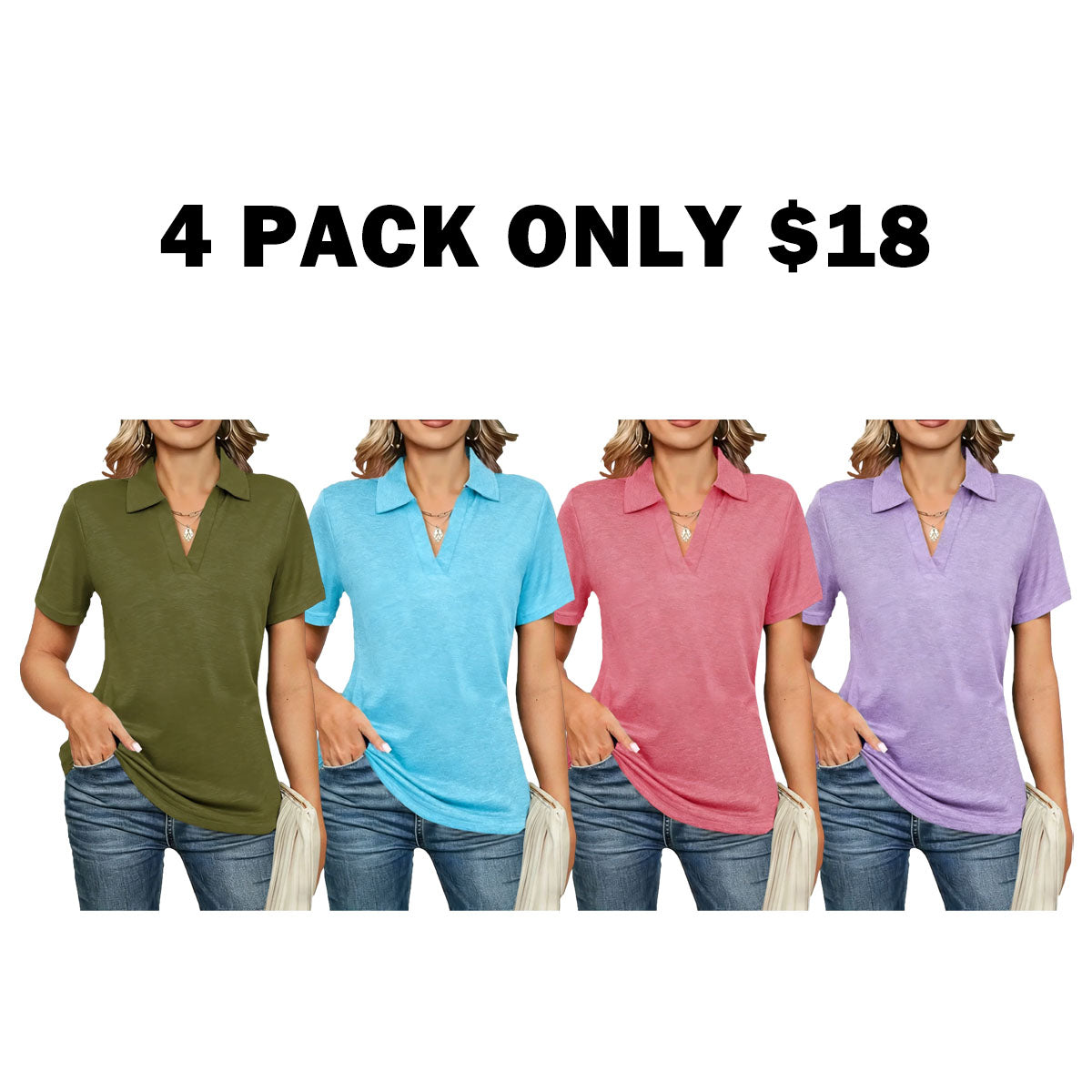Women's Solid Color Basic Polo Shirt