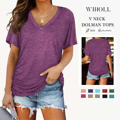 Women's Short Sleeve V Neck Dolman Tops