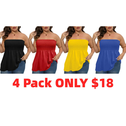 Plus Size Solid Ruffle Hem Shirred Tube Top