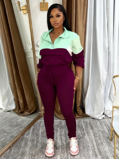 2-piece Colorblock Tracksuit Sets