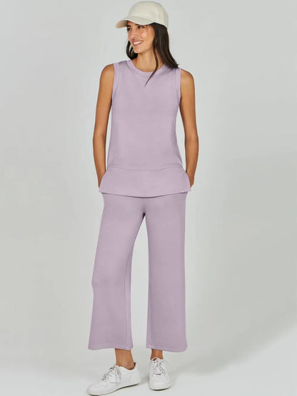 Women's 2 Piece Sets Summer Outfits Sleeveless Wide Leg Tracksuits Casual Sweat Sets Lounge Sweatsuits