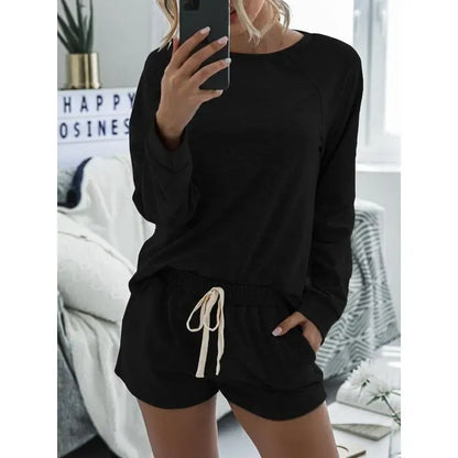 Women's Solid Raglan Loungewear Two-piece Set Pajama Set