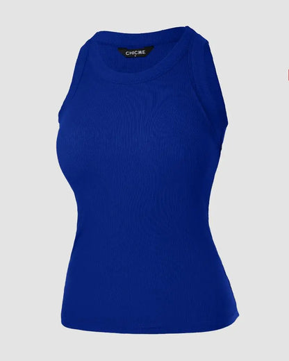O-Neck Knit Sleeveless Basic Slim Fit Tummy Control Tank Casual Top(Without Pads)
