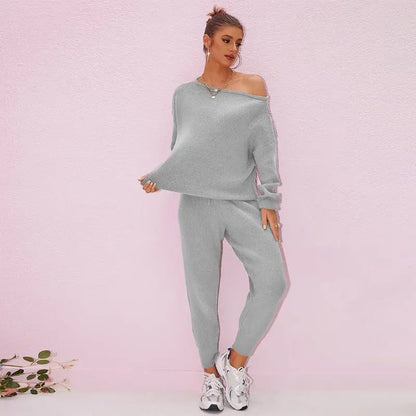 Women's 2025 Fall Winter Knit Set Oversized Sweater & Lounge Pants Matching Sets for Women Striped Knit Basic Black Fitted Long Sleeve Shirts & Blouses