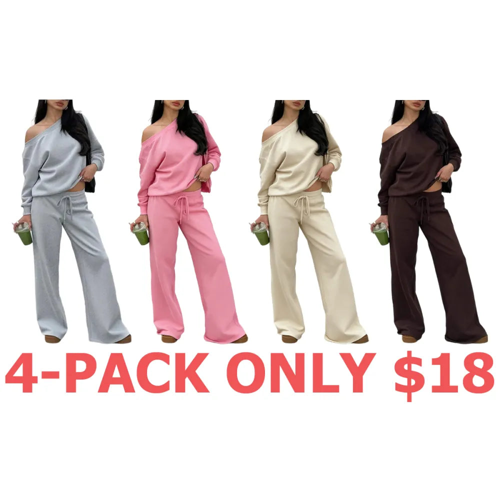 Women Off the Shoulder Long Sleeve Jumper & Pants 2 Piece Set Casual Fall Sweatsuit Outfits Jumper Suit