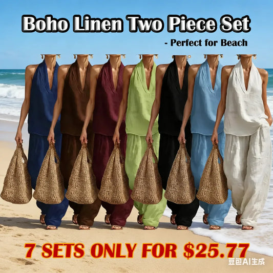Boho Linen Two Piece Set - Perfect for Beach