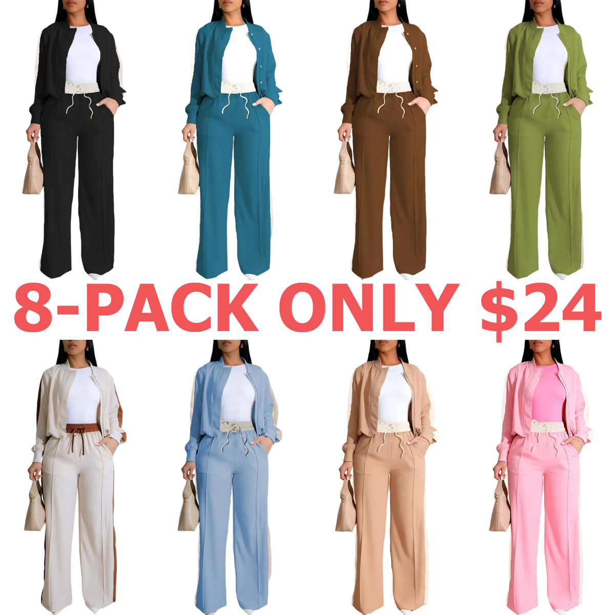 Women's Patchwork Top & Wide Leg Pants Set