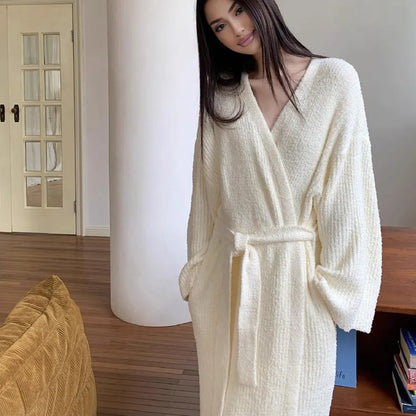Women's double-sided plush bathrobe