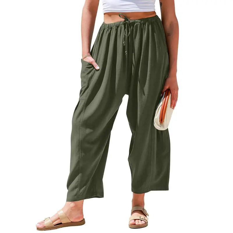 Women'S Linen Beach Harem Pants With Pockets