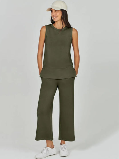 Women's 2 Piece Sets Summer Outfits Sleeveless Wide Leg Tracksuits Casual Sweat Sets Lounge Sweatsuits
