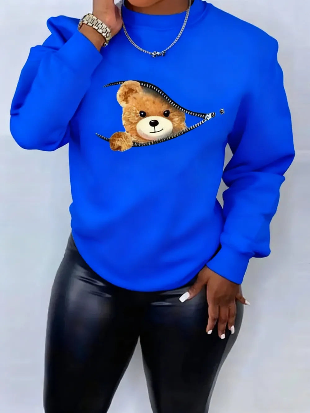 Women's Cartoon Bear Print Pullover