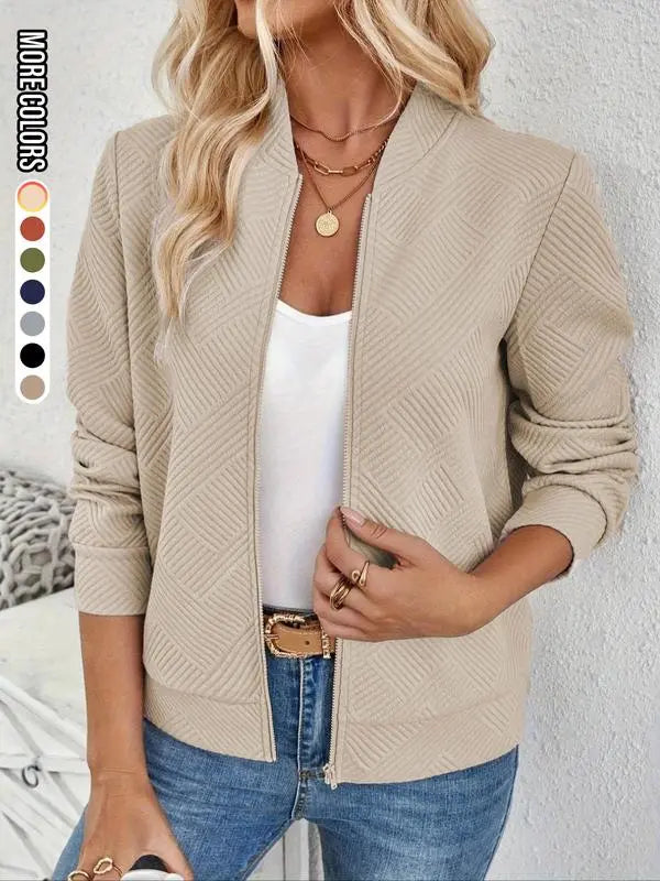 Women's Solid Textured Zip Up Jacket