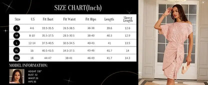 Women Sequined Party Dress Short Sleeve Asymmetric Off Shoulder Bodycon Dress