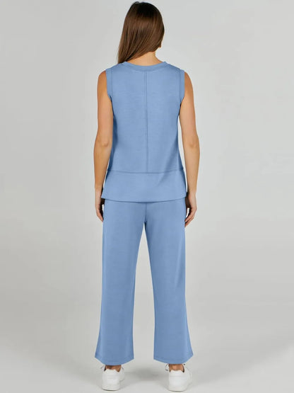 Women's 2 Piece Sets Summer Outfits Sleeveless Wide Leg Tracksuits Casual Sweat Sets Lounge Sweatsuits