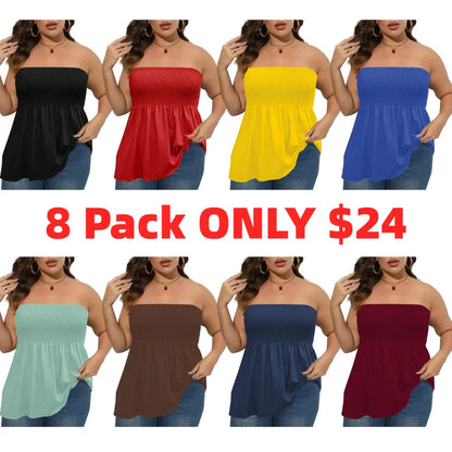Plus Size Solid Ruffle Hem Shirred Tube Top