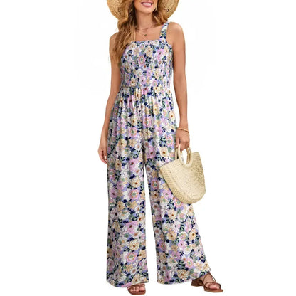 Women's Casual Loose Overalls Sleeveless Printed Rompers