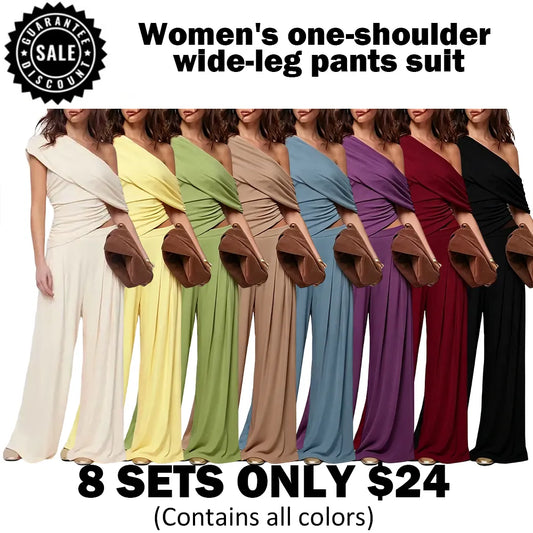 🎉Hot Sale🔥-Women'S One-Shoulder Wide-Leg Pants Suit