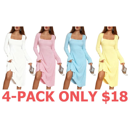 Women's Plain Lace Up Tie Back Flounce Sleeve Dress