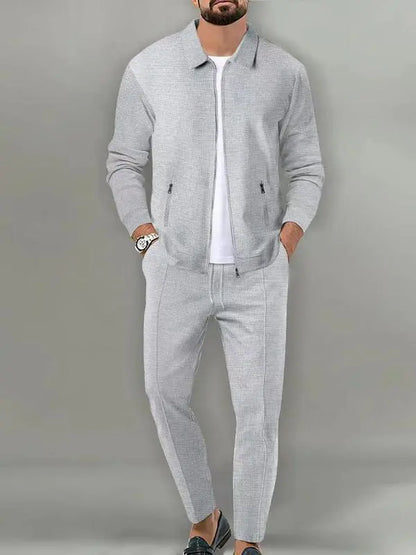 Men's Plain Zip Up Jacket & Drawstring Waist Pants Tracksuit Set