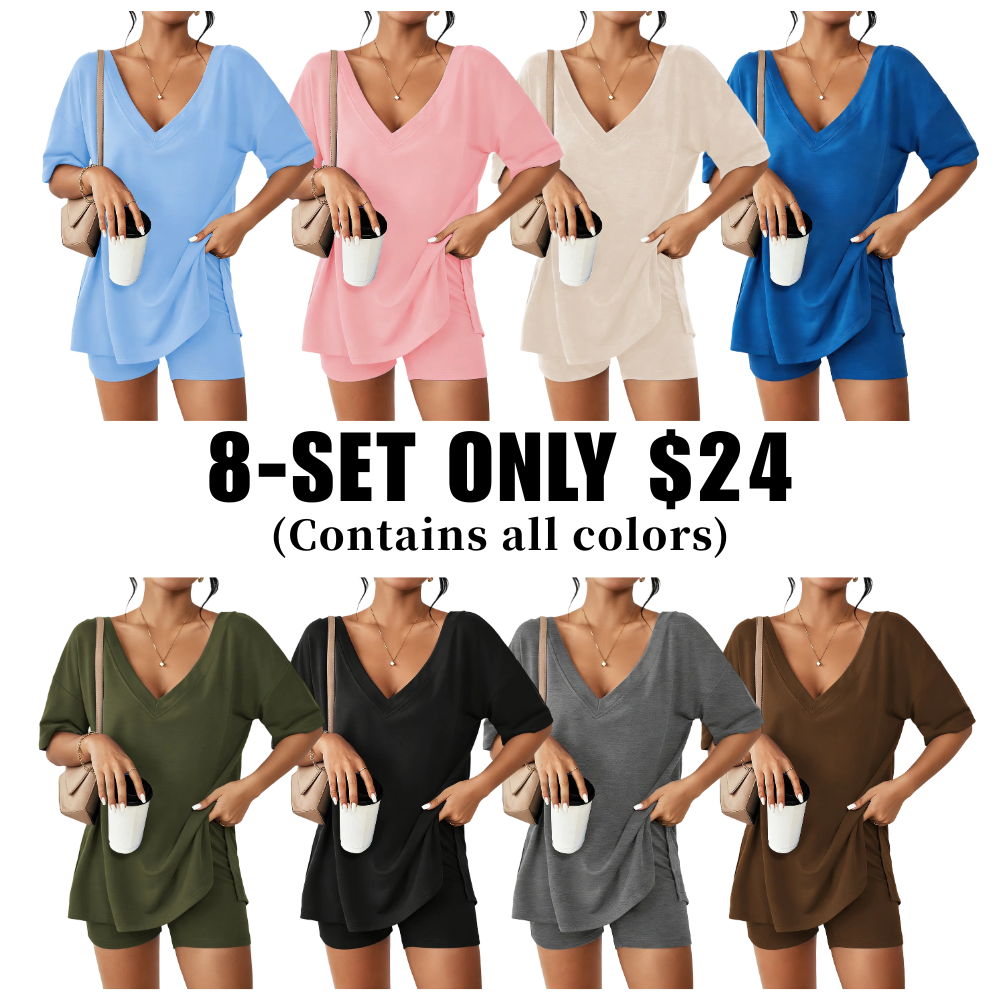 Oversized V-Neck Pajama Set for Women Soft Lightweight 2-Piece Loungewear