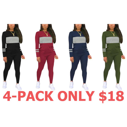 Women's Colorblock Round Neck & Plain Skinny Pants