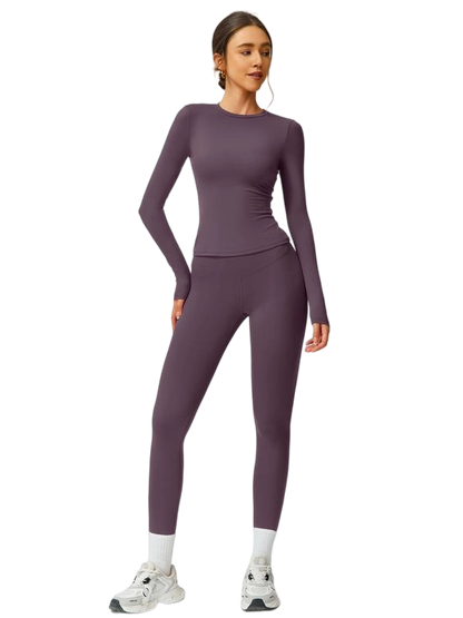 Women’s Two-Piece Patchwork Yoga Set – High Elastic Slim Fit Long Sleeve Top & Tight Pants