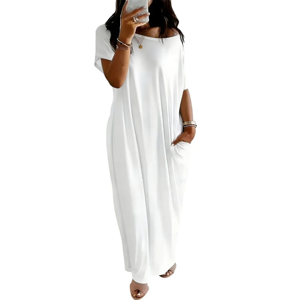 Women's Pocket Round Neck Nightdress Lady's Sleepwear Dresses