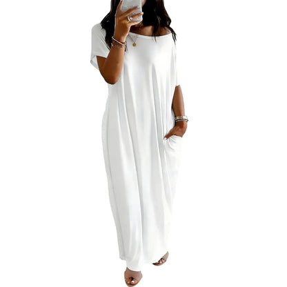 Women's Pocket Round Neck Nightdress Lady's Sleepwear Dresses