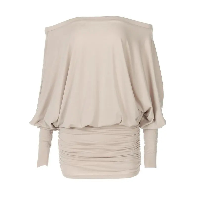 Women's Sheer Ruched Party Dress, Off-The-Shoulder Long Sleeve Women's Mini Dress for Spring & Fall