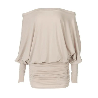 Women's Sheer Ruched Party Dress, Off-The-Shoulder Long Sleeve Women's Mini Dress for Spring & Fall