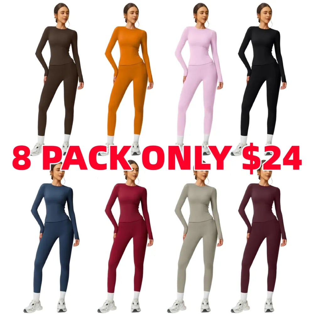 Women’s Two-Piece Patchwork Yoga Set – High Elastic Slim Fit Long Sleeve Top & Tight Pants