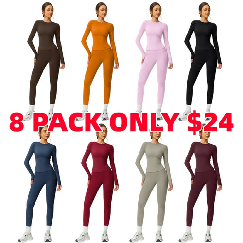 Women’s Two-Piece Patchwork Yoga Set – High Elastic Slim Fit Long Sleeve Top & Tight Pants