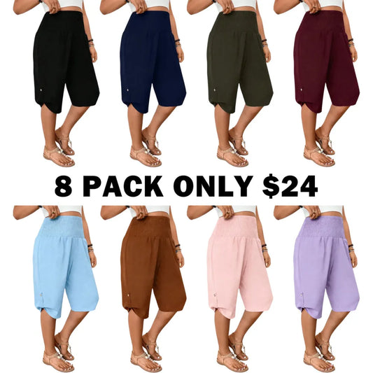 Women's Tummy Control High Waist Fitted Wide Leg Capri Pants