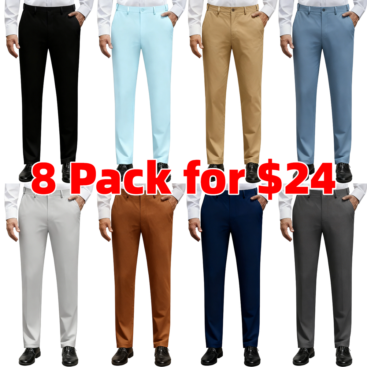 Men's Stretch Dress Pants No Iron Golf Pants Expandable Waist Flat Front Business Casual Pants