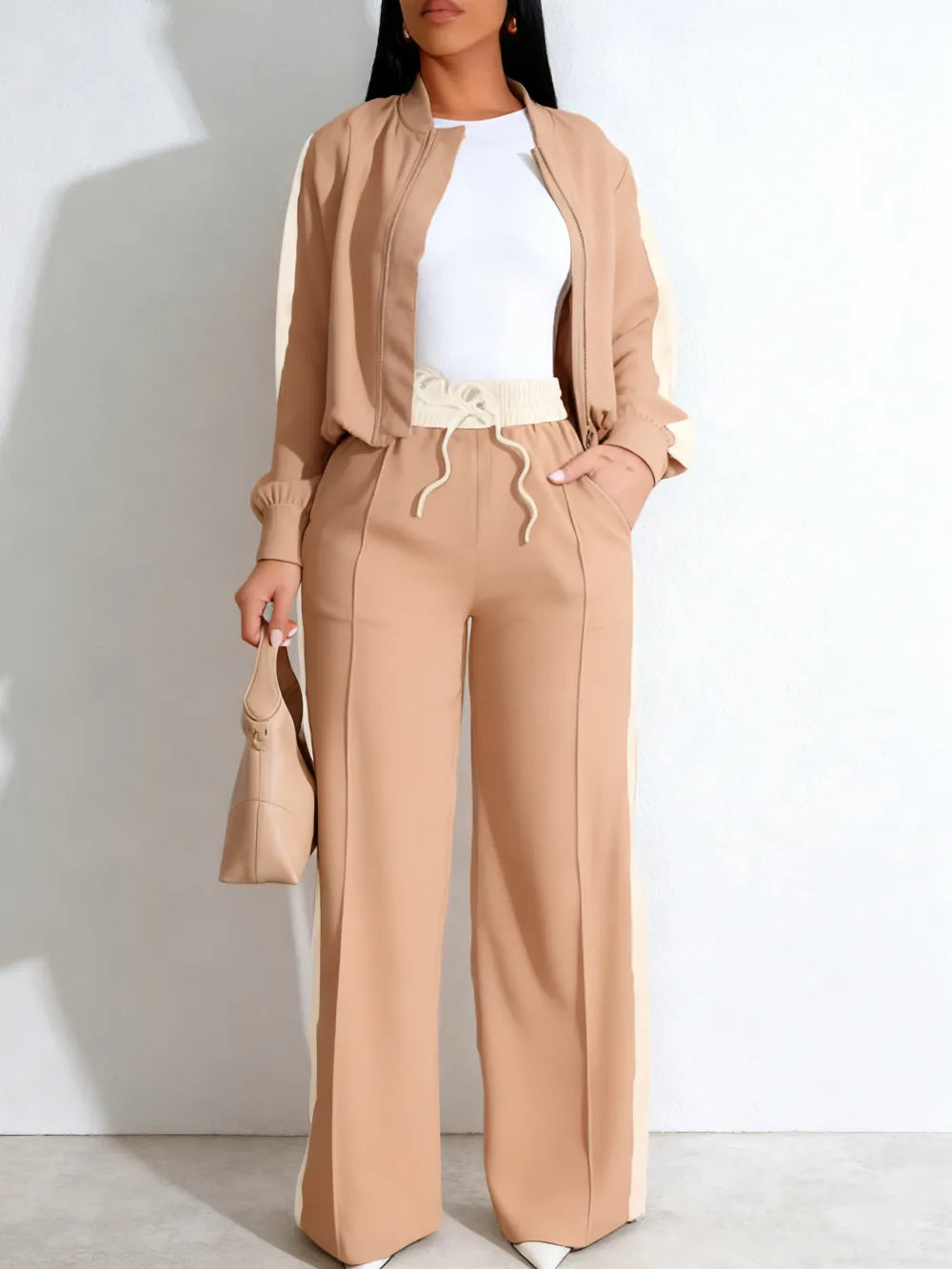 Women's Patchwork Top & Wide Leg Pants Set
