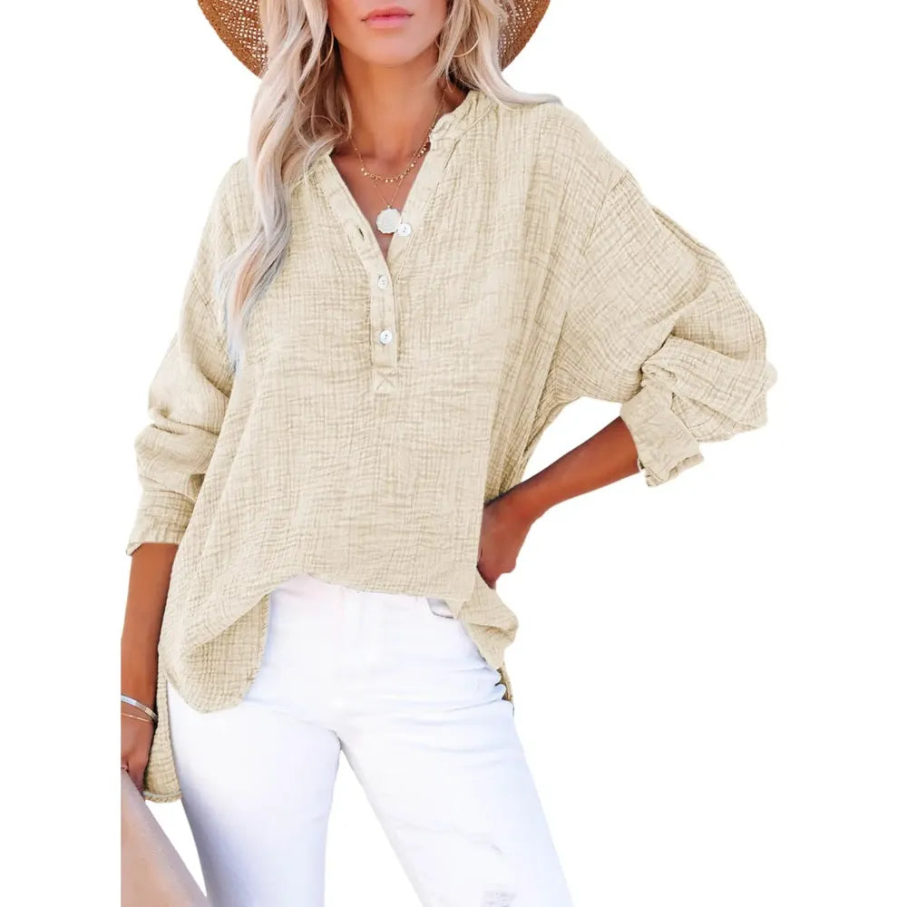 Women's Casual Button V Neck Long Sleeve Shirts