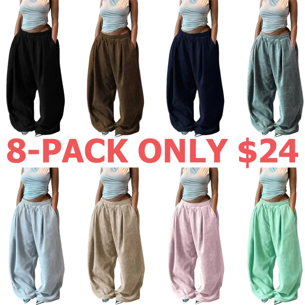Women's Solid Drawstring High Waist Wide Leg Pants