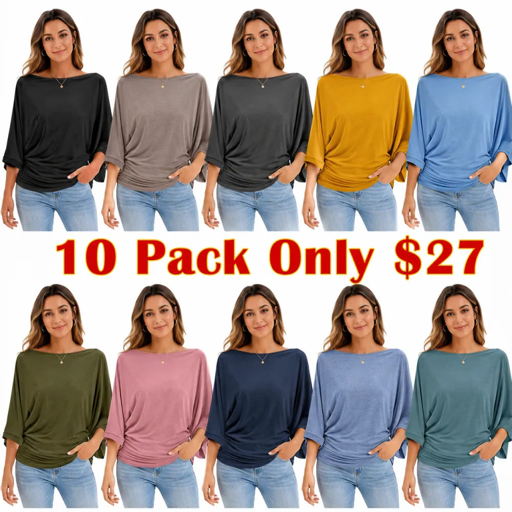 Effortless Boatneck Batwing Sleeve Side Ruched Top