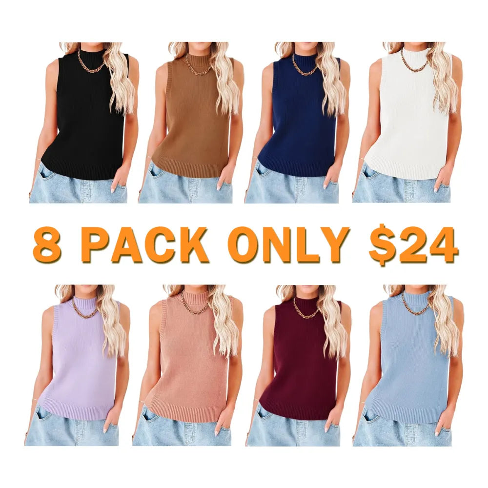 Women Knit Tank Tops Sleeveless Turtleneck Cami Shirts Sweater Vests